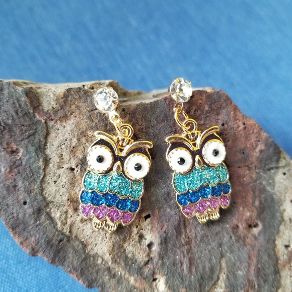 Owl Glitter & Enamel Post Earrings - NWT - Picture 6 of 6